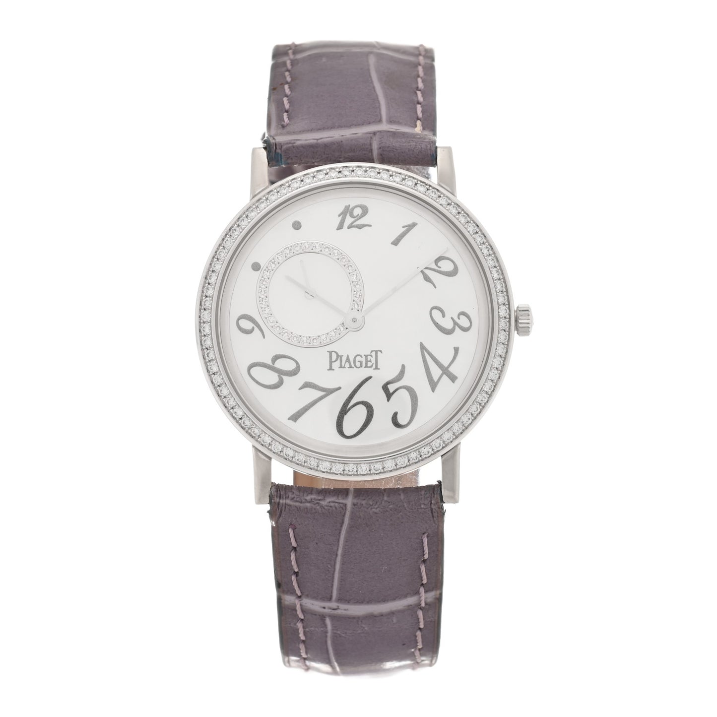 18K White Gold Alligator Diamond Bezel Mother of Pearl 34mm Altiplano Manual Winding Watch