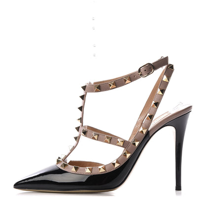Valentino Garavani Patent Nappa Rockstud Ankle Strap 100mm Pumps 38 Black Poudre 1 of 7