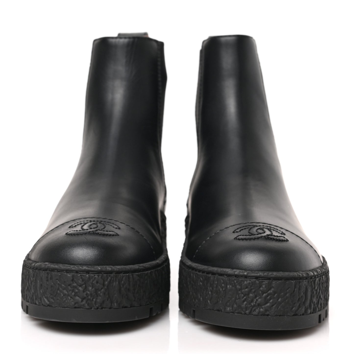 Calfskin Cap Toe CC Ankle Boots 37 Black