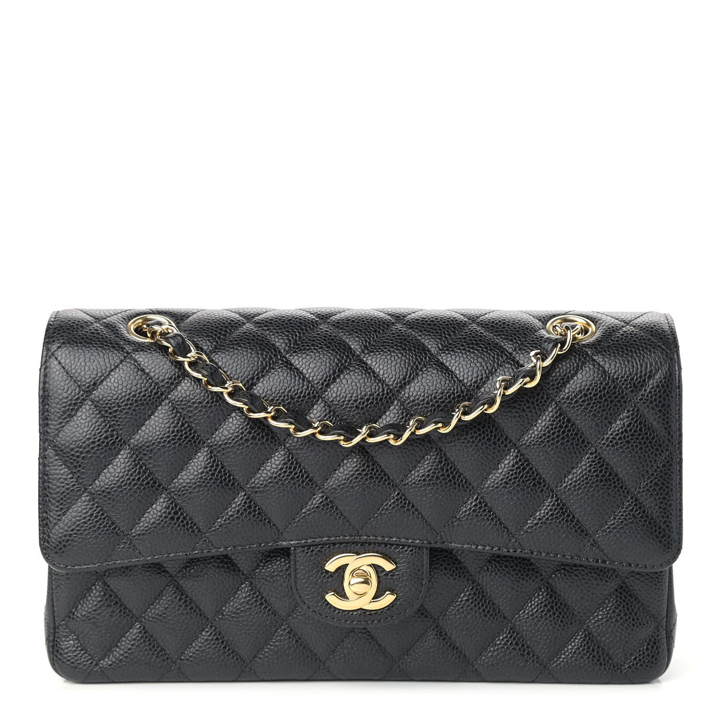 Caviar Quilted Medium Double Flap Black
