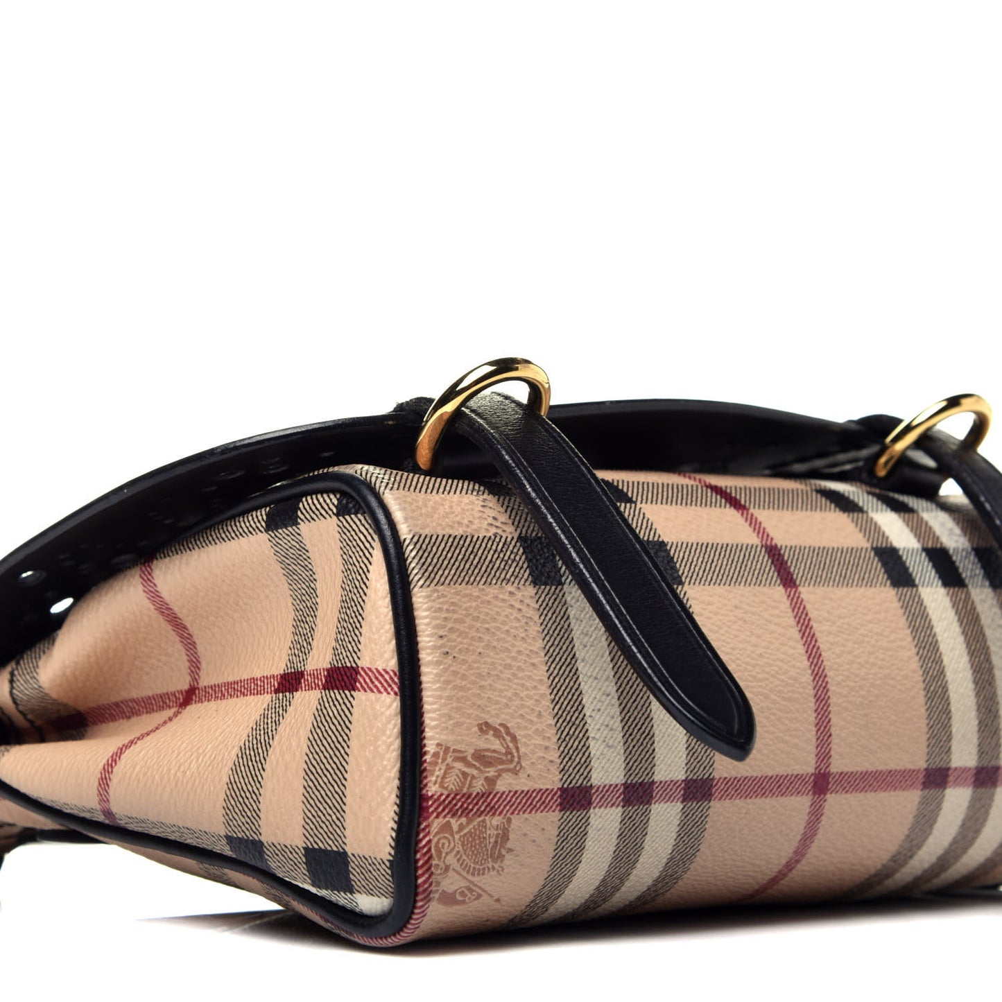 Perforated Calfskin Haymarket Check Baby Bridle Crossbody Black
