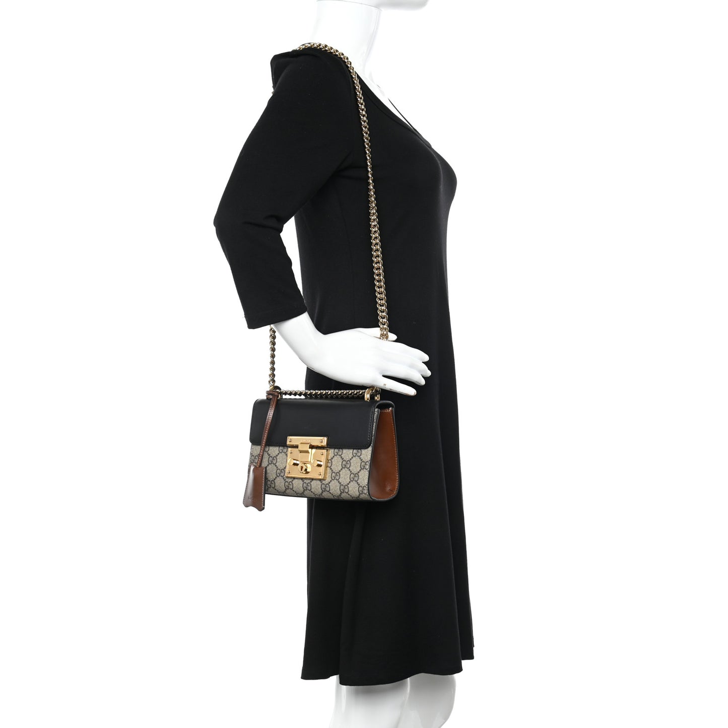 GG Supreme Monogram Calfskin Small Padlock Shoulder Bag Beige Black Cuir
