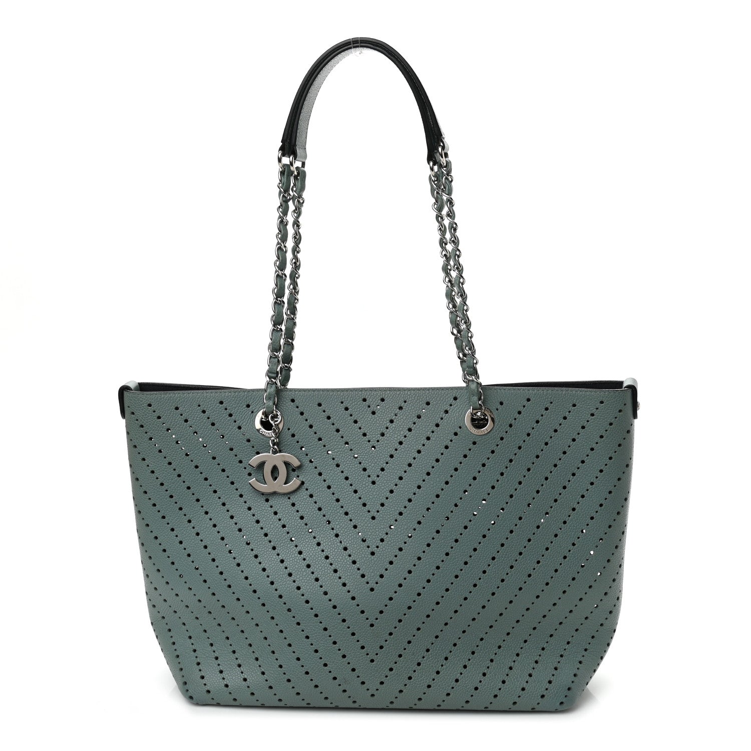 Chanel Perforated Grained Calfskin Small Shopping Tote Green 1 of 10