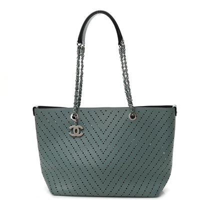 Chanel Perforated Grained Calfskin Small Shopping Tote Green 1 of 10