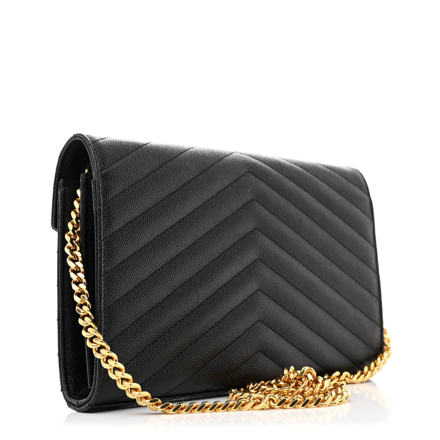 Grain De Poudre Matelasse Chevron Monogram Chain Wallet Black