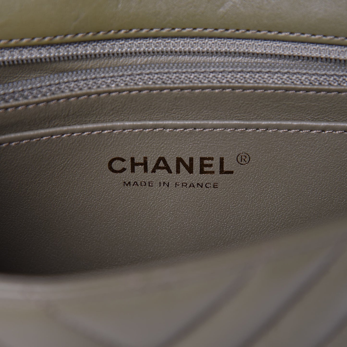 Calfskin Chevron Quilted Mini Rectangular Flap Khaki