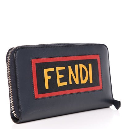 Fendi Vitello Century Vocabulary Blue Zip Around Wallet Blue Lavagna 3 of 10