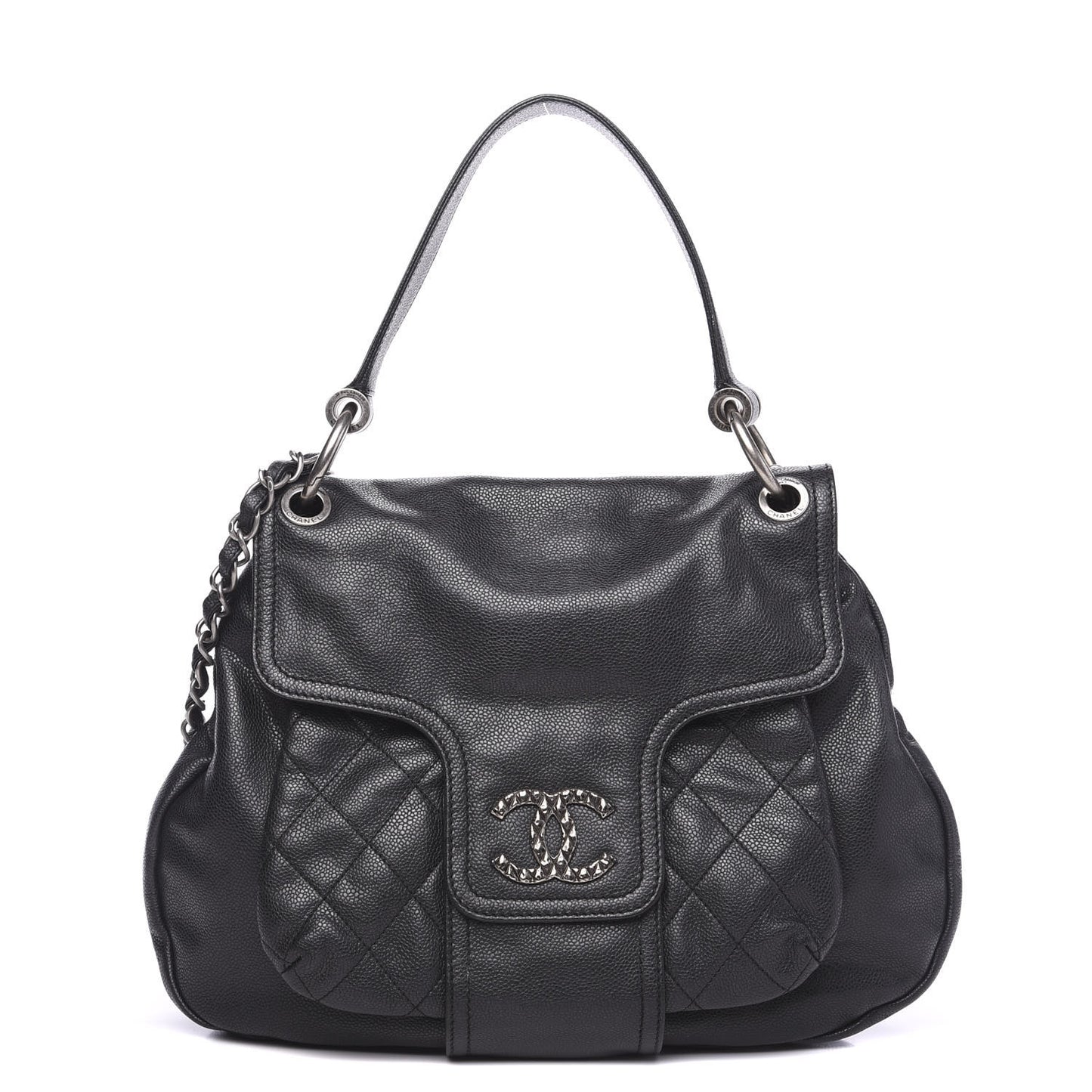 Glazed Caviar Coco Rider Flap Hobo Dark Grey