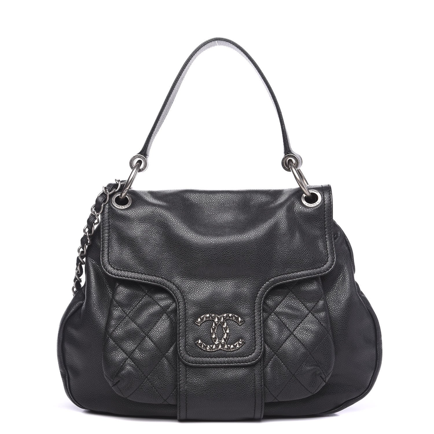 Chanel Glazed Caviar Coco Rider Flap Hobo Dark Grey 1 of 11