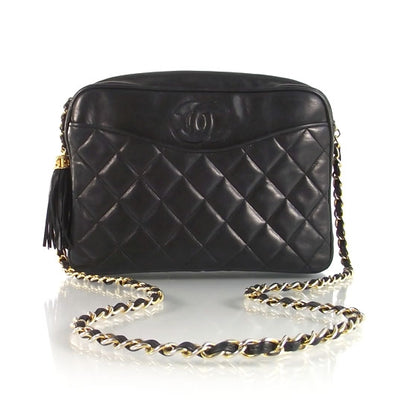 Chanel Vintage Quilted Leather Tassel Camera Case Black 1 of 10