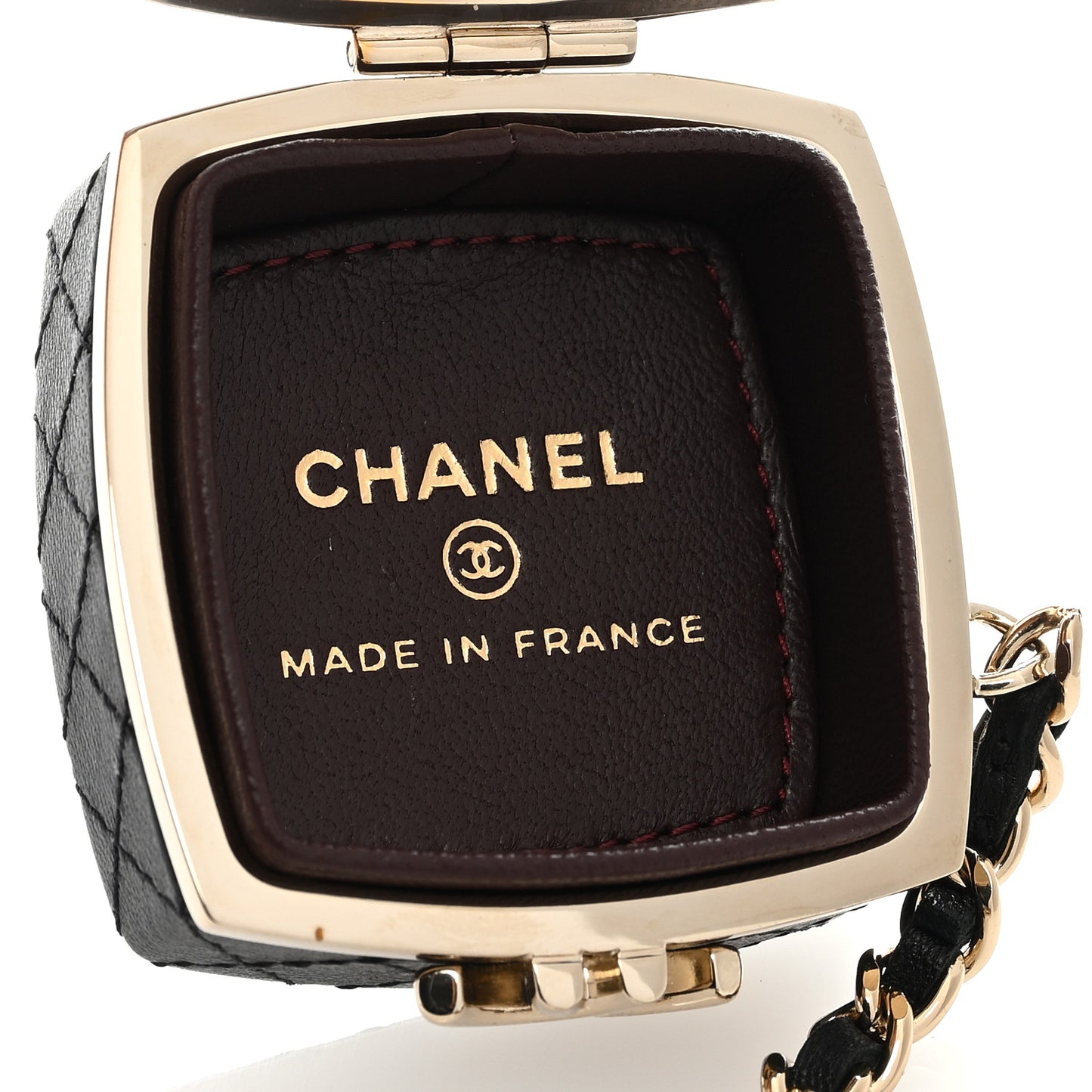 Lambskin Quilted Small Beauty Box Clutch With Chain Black