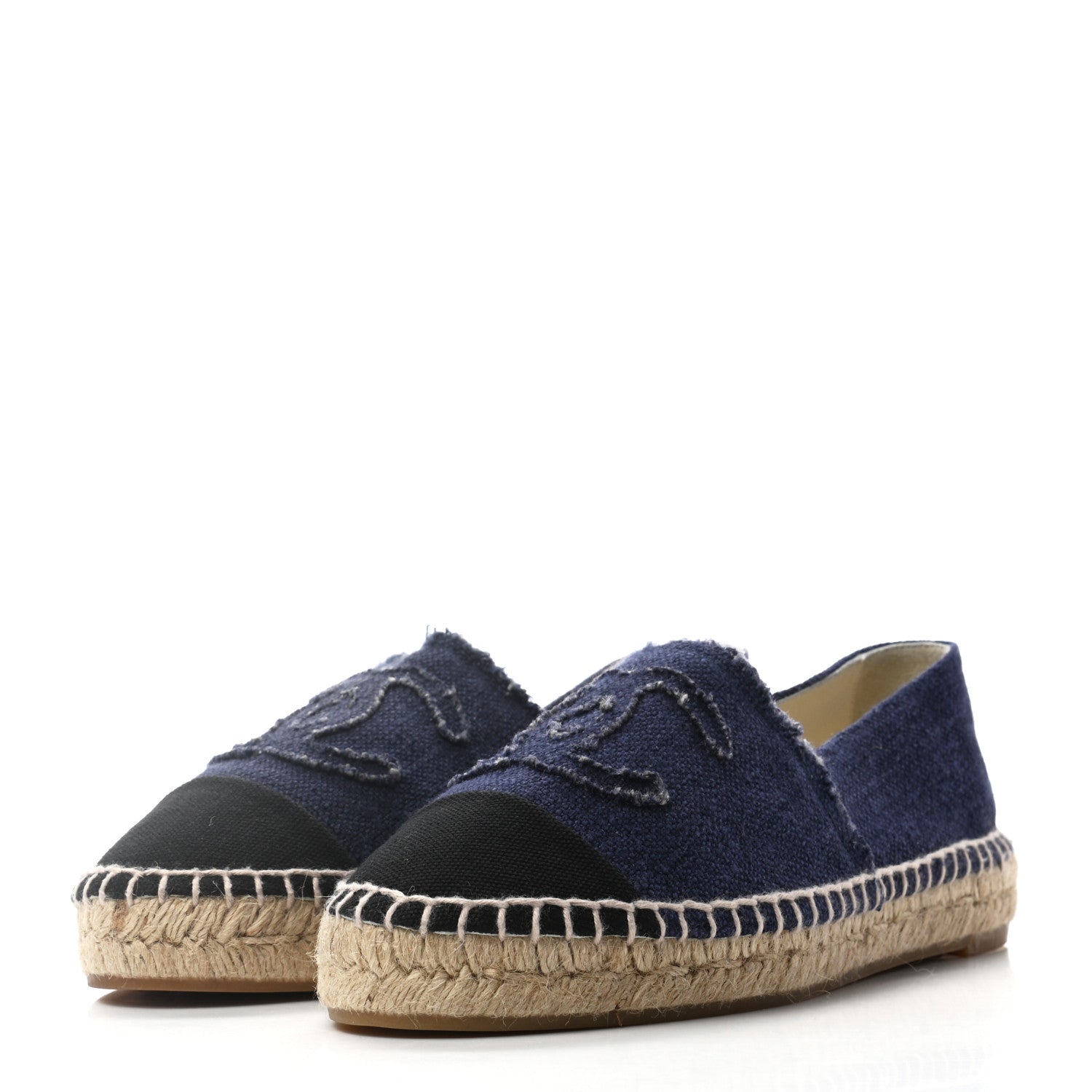 Chanel Denim Toile CC Espadrilles 37 Navy Black 3 of 10