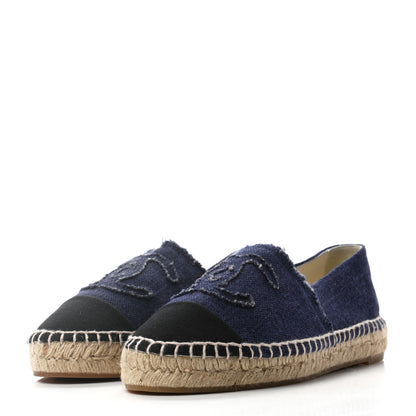Chanel Denim Toile CC Espadrilles 37 Navy Black 3 of 10