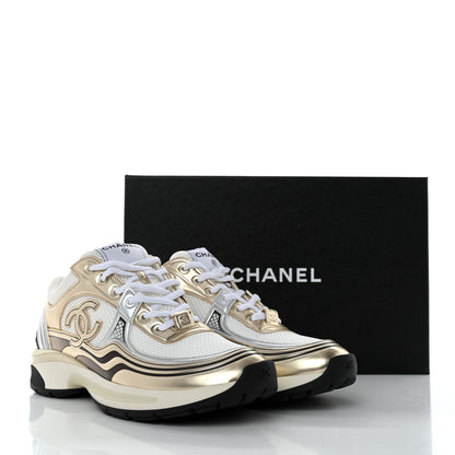 Chanel Fabric Laminated Calfskin Stretch CC Womens Sneakers 40 White Silver 9 of 9