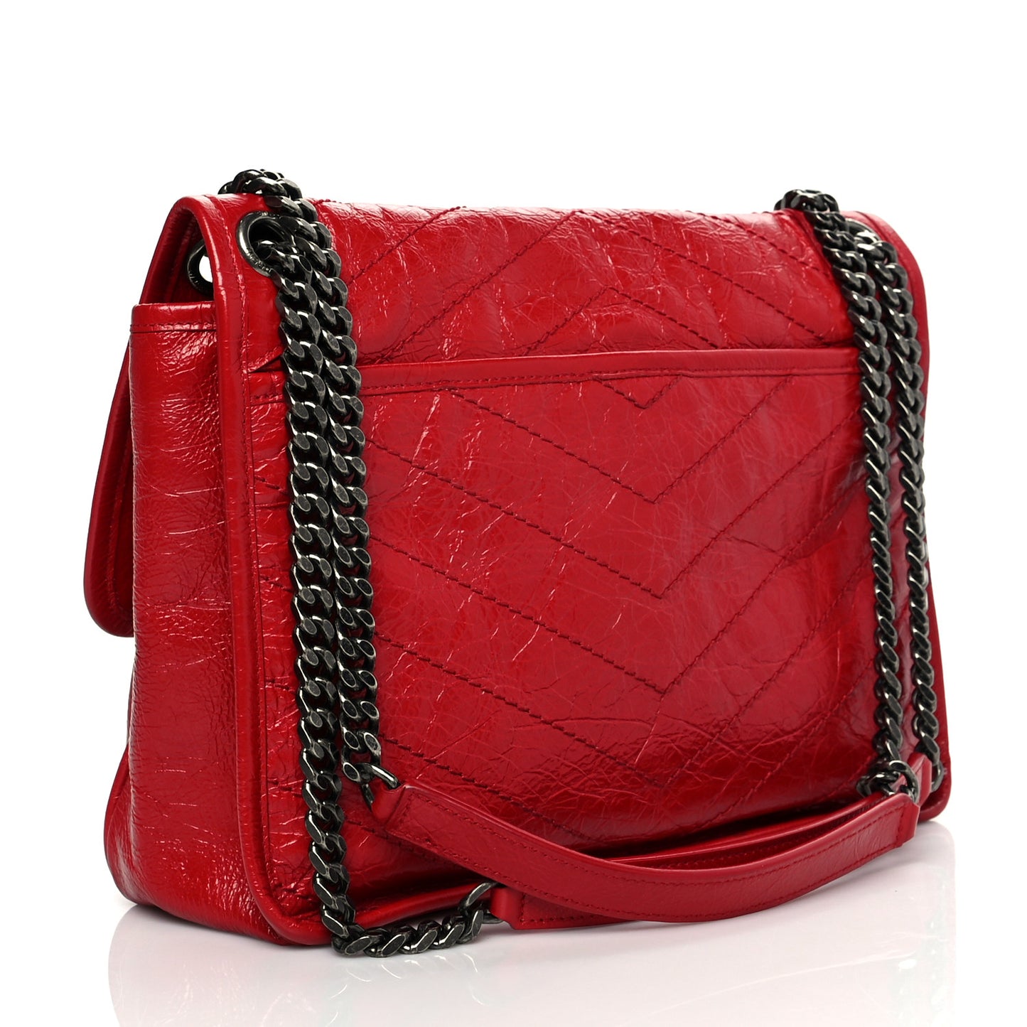 Crinkled Calfskin Matelasse Monogram Medium Niki Chain Satchel Rouge Eros