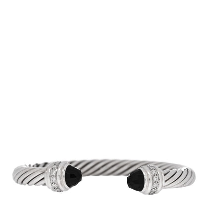 David Yurman Sterling Silver Diamond Black Onyx 7mm Cable Classics Bracelet 1 of 3