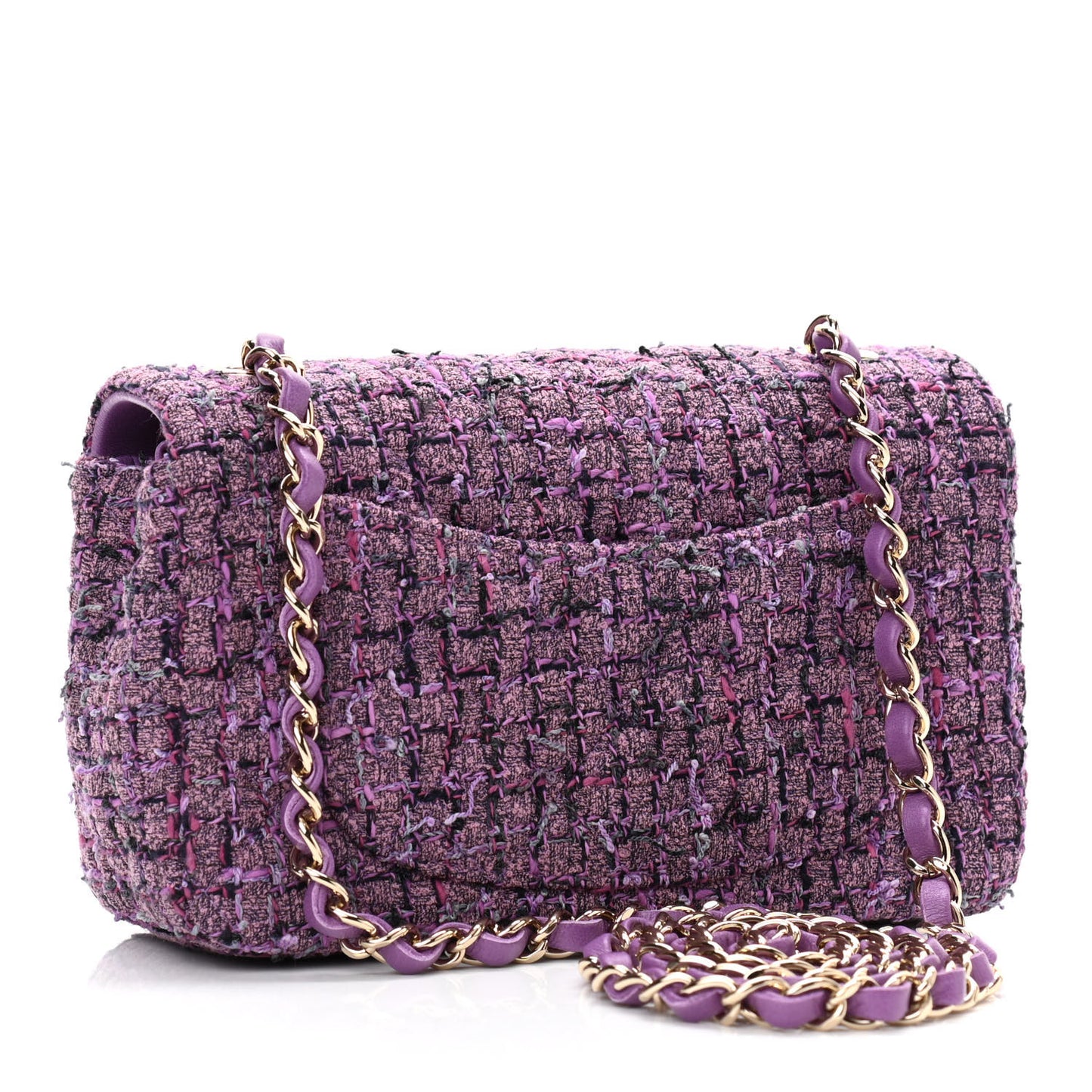 Tweed Quilted Mini Rectangular Flap Light Purple Pink Navy
