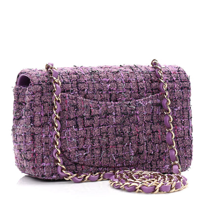 Chanel Tweed Quilted Mini Rectangular Flap Light Purple Pink Navy 3 of 11