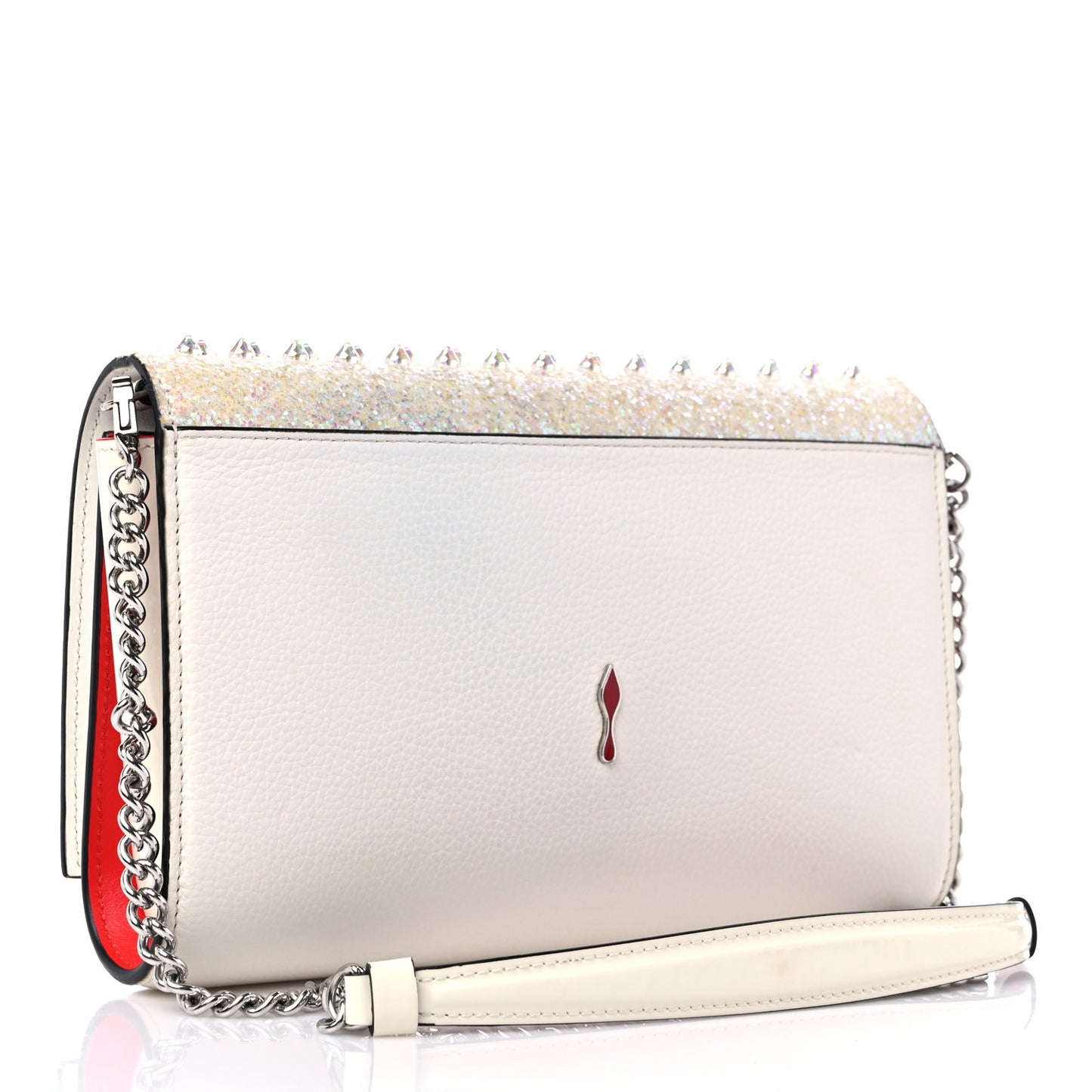 Calfskin Glitter Spikes Multimetal Paloma Clutch White