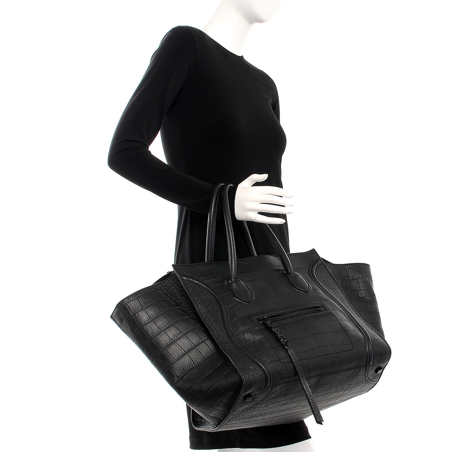 Celine Crocodile Embossed Calfskin Large Phantom Luggage Black 2 of 11