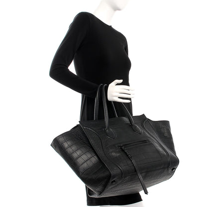 Celine Crocodile Embossed Calfskin Large Phantom Luggage Black 2 of 11