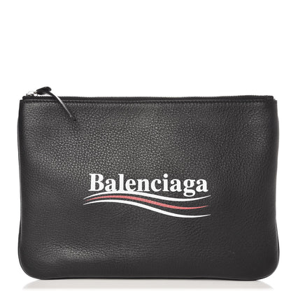 Balenciaga Calfskin Political Campaign Logo Pouch Black 1 of 7