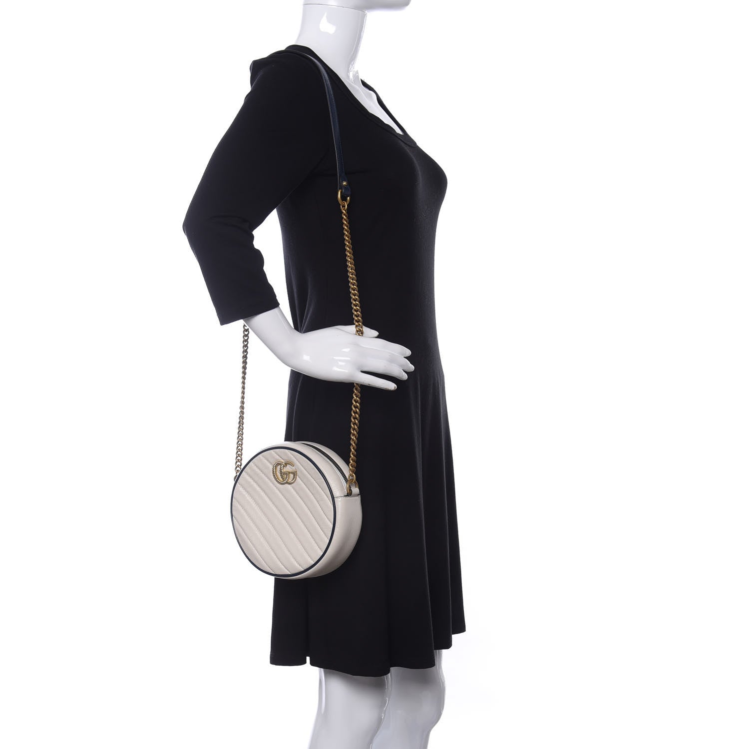 Gucci Azalea Calfskin Matelasse Diagonal Mini Torchon GG Marmont Round Shoulder Bag Mystic White Blue Agata 2 of 11