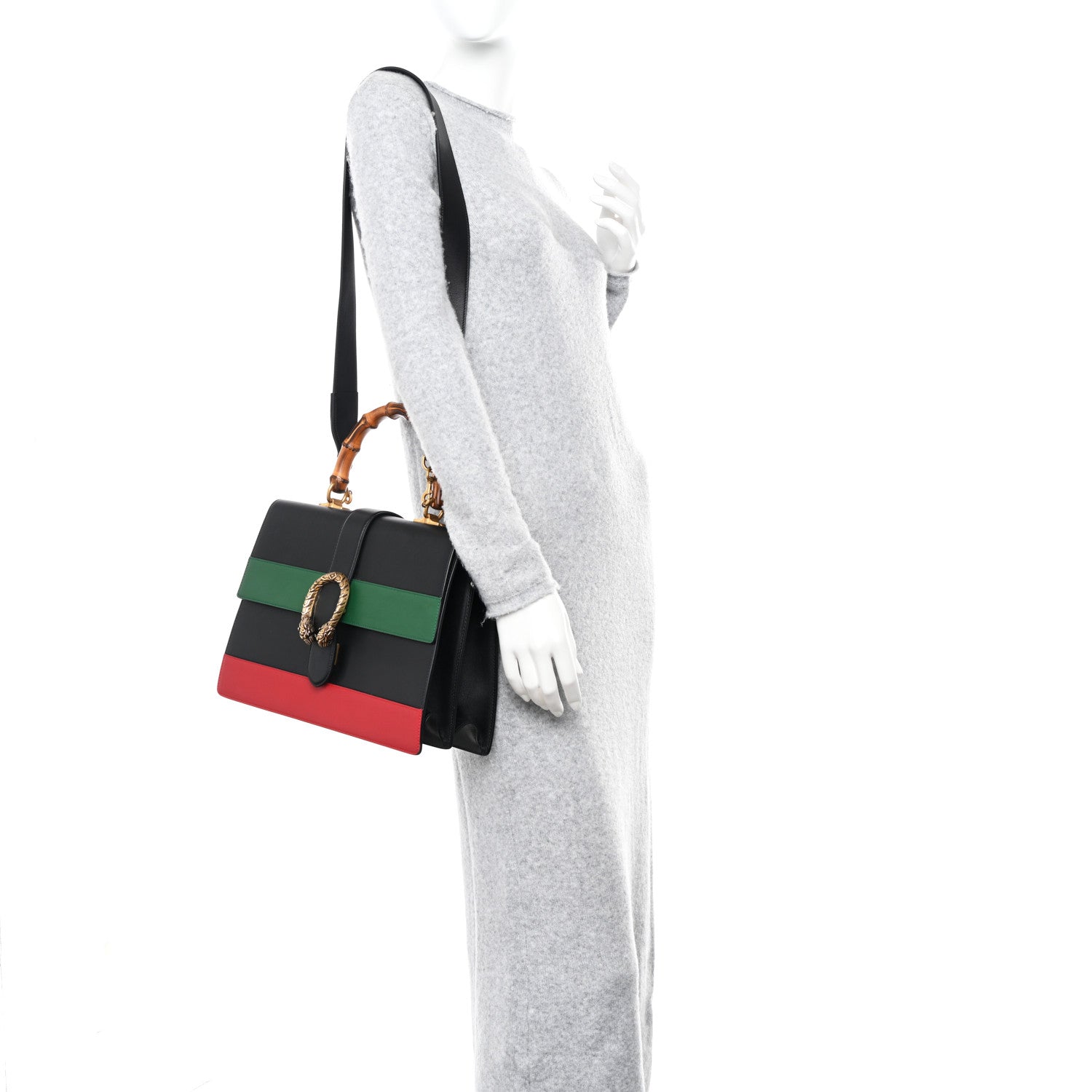 Gucci Calfskin Bamboo Web Large Dionysus Top Handle Bag Black Bright Evergreen Hibiscus Red 2 of 10
