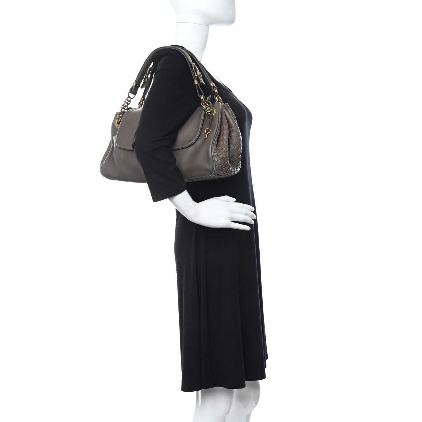Nappa Intrecciato Flap Shoulder Bag Brown