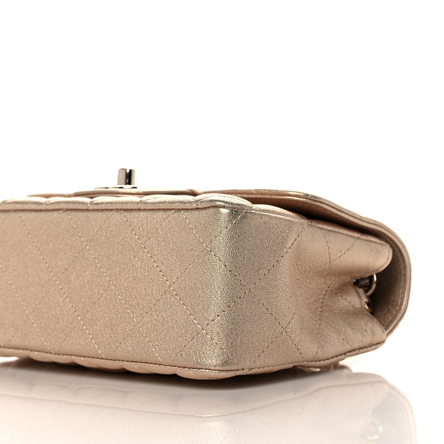 Metallic Lambskin Quilted Mini Rectangular Flap Gold