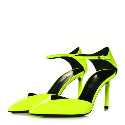 Saint Laurent Patent Anja 85 Ankle Strap Pointed Pumps 38.5 Fluo Yellow 3 of 8