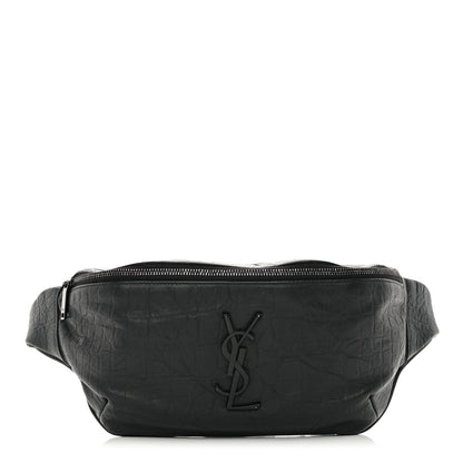 Saint Laurent Calfskin Crocodile Embossed Monogram Belt Bag Black 1 of 13