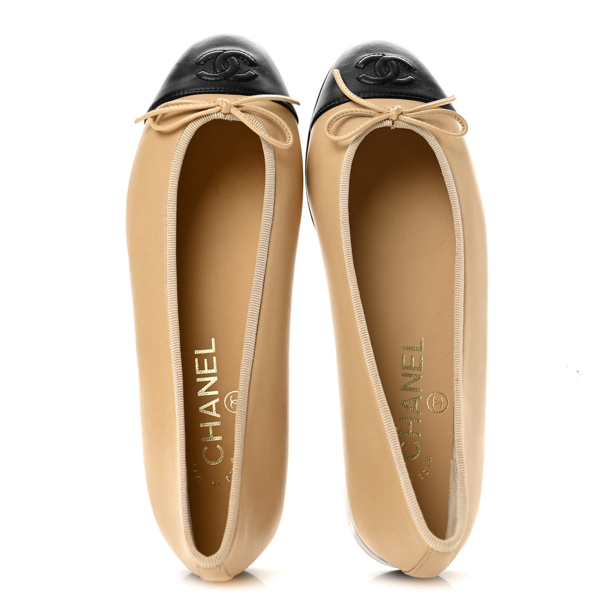 Lambskin Cap Toe CC Ballerina Flats 37 Beige Black