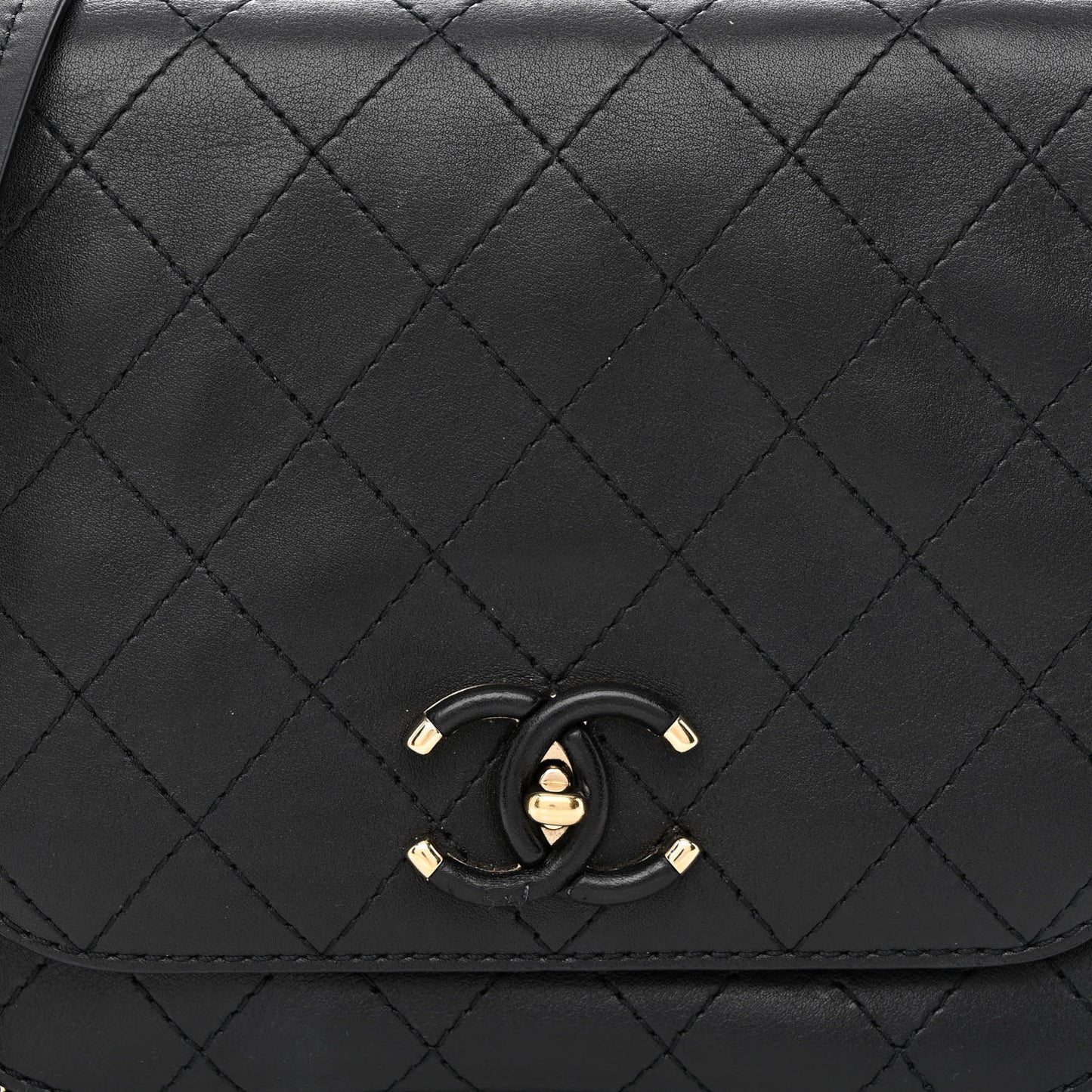 Calfskin Stitched Small Covered CC Flap Bag Black