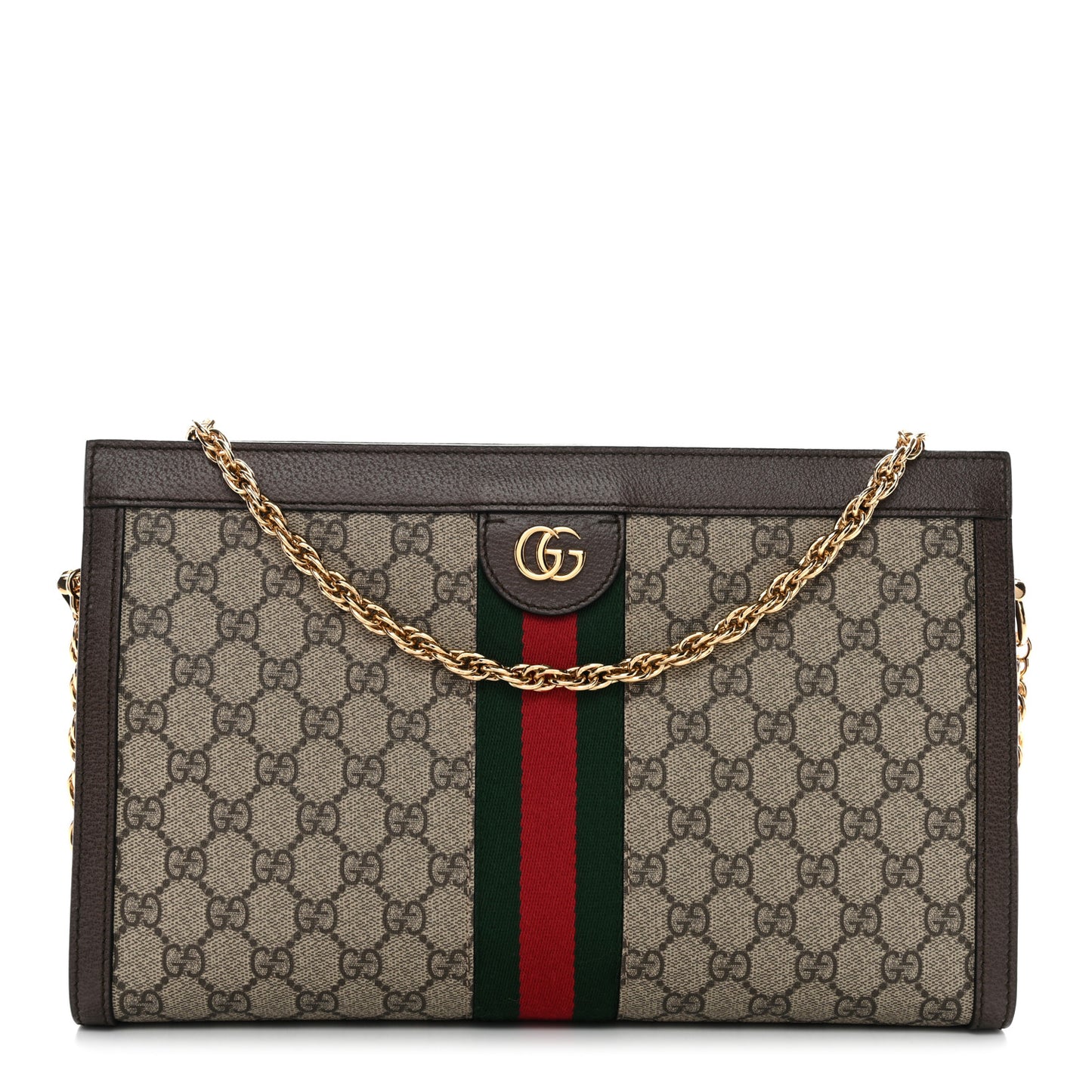 GG Supreme Monogram Web Medium Ophidia Chain Shoulder Bag Brown
