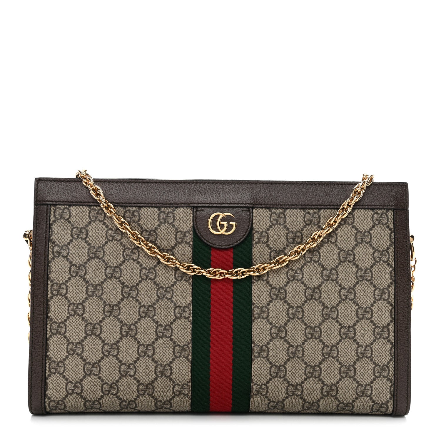 Gucci GG Supreme Monogram Web Medium Ophidia Chain Shoulder Bag Brown 1 of 11