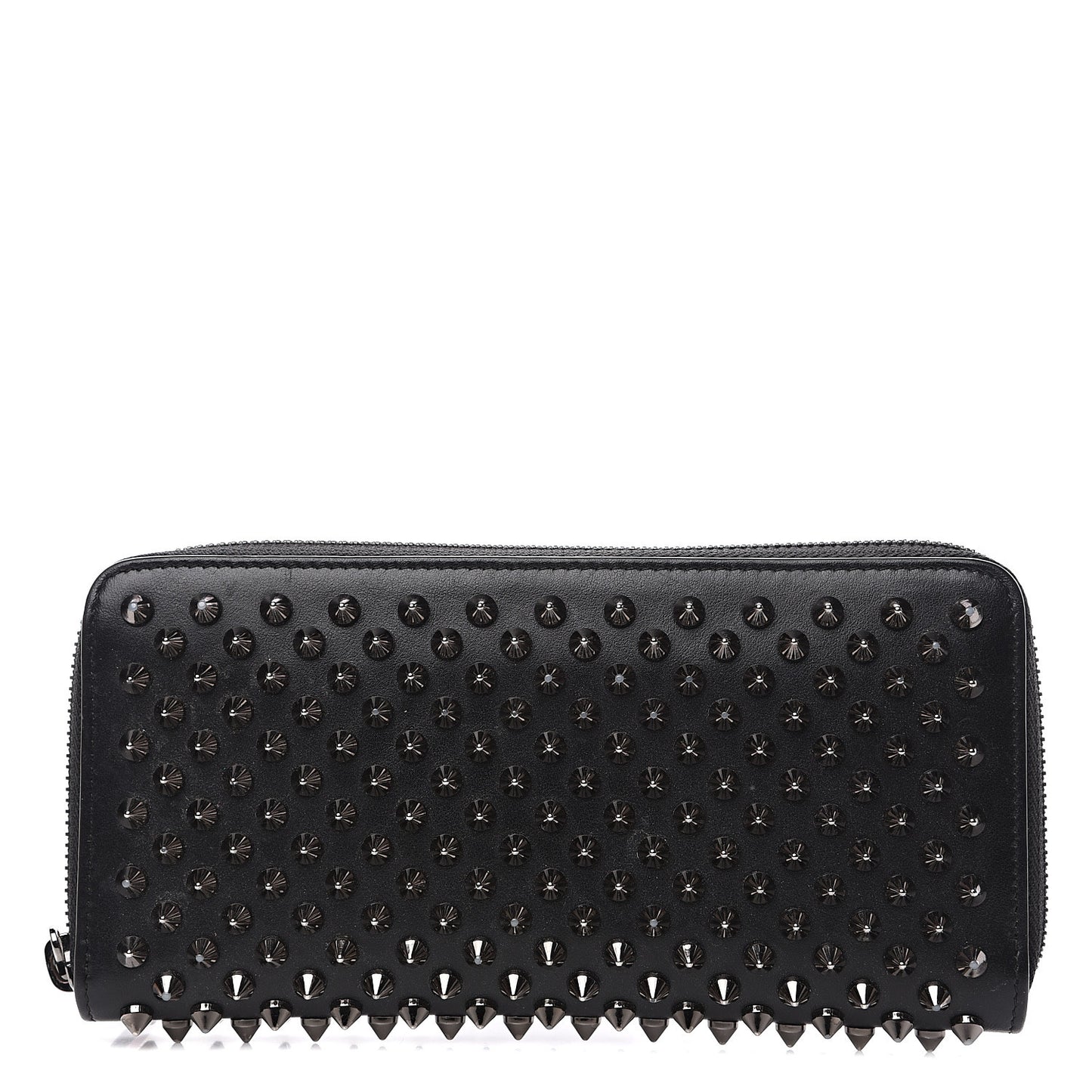 Calfskin Panettone Spiked Zip Around Wallet Black