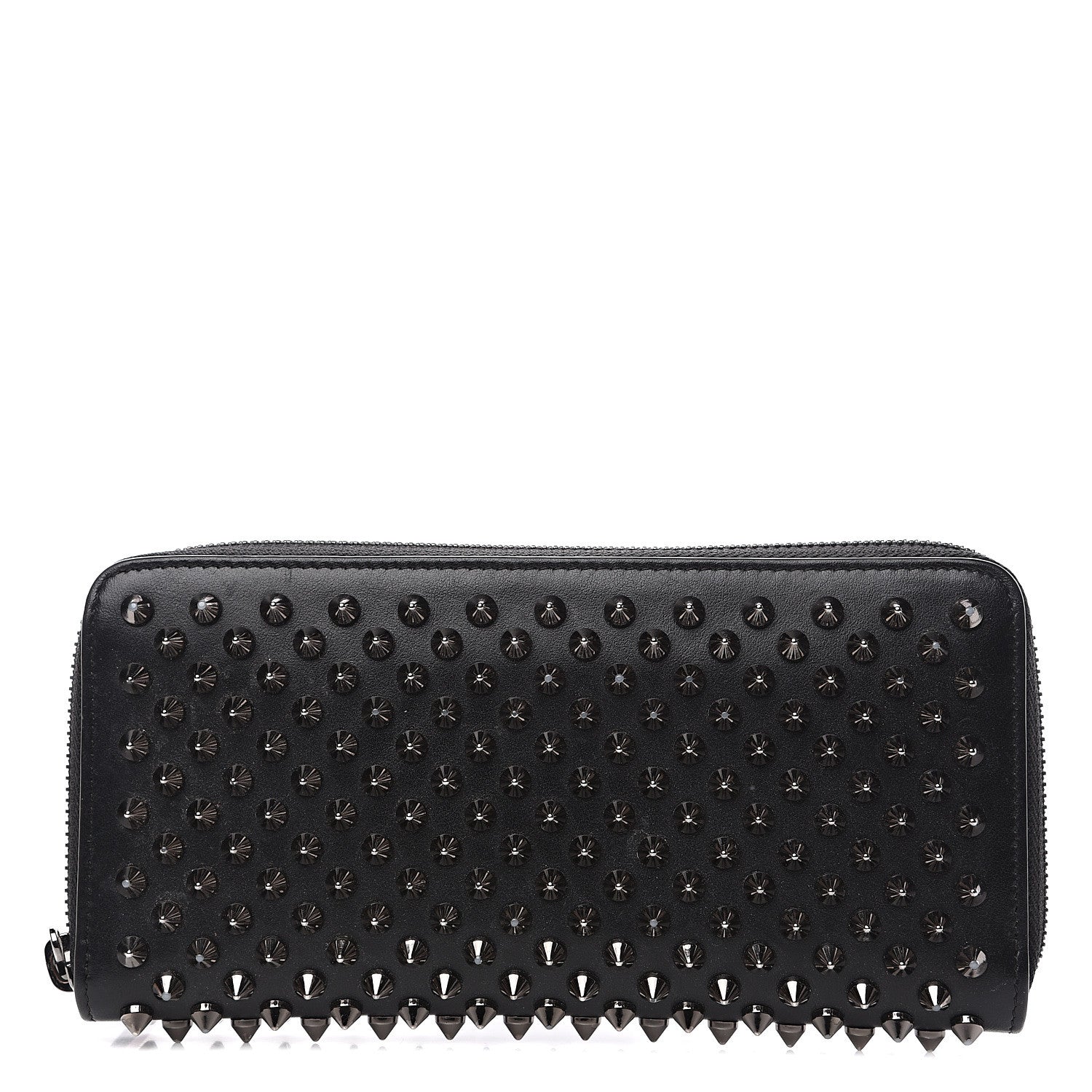 Christian Louboutin Calfskin Panettone Spiked Zip Around Wallet Black 1 of 9