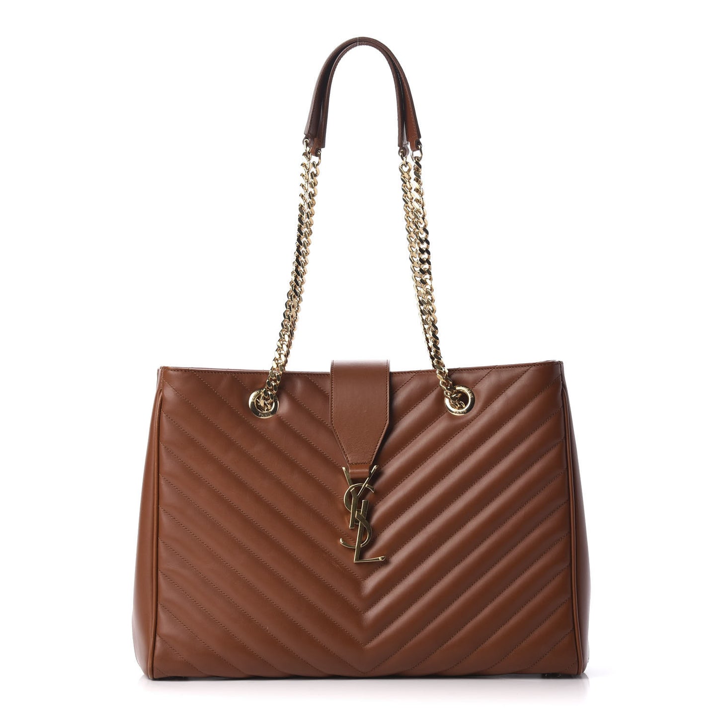 Smooth Calfskin Matelasse Chevron Large Monogram Shopping Bag Brown