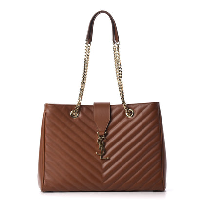 Saint Laurent Smooth Calfskin Matelasse Chevron Large Monogram Shopping Bag Brown 2 of 10