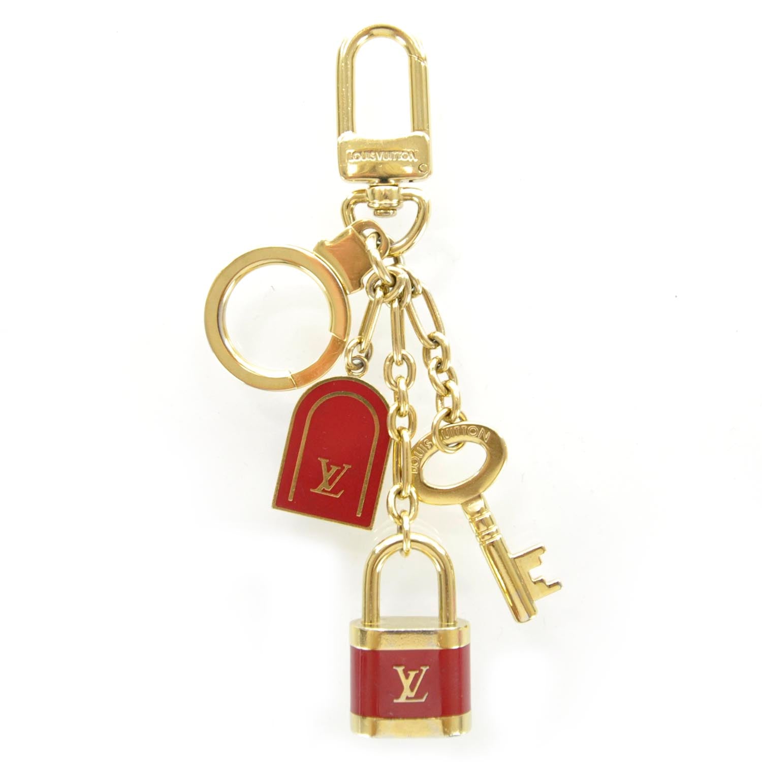 Louis Vuitton レザー キーホルダー レッド タイムセール本日終了 Louis Vuitton PTE Cles Cadenas Key Holder Red 30642 – FASHIONPHILE