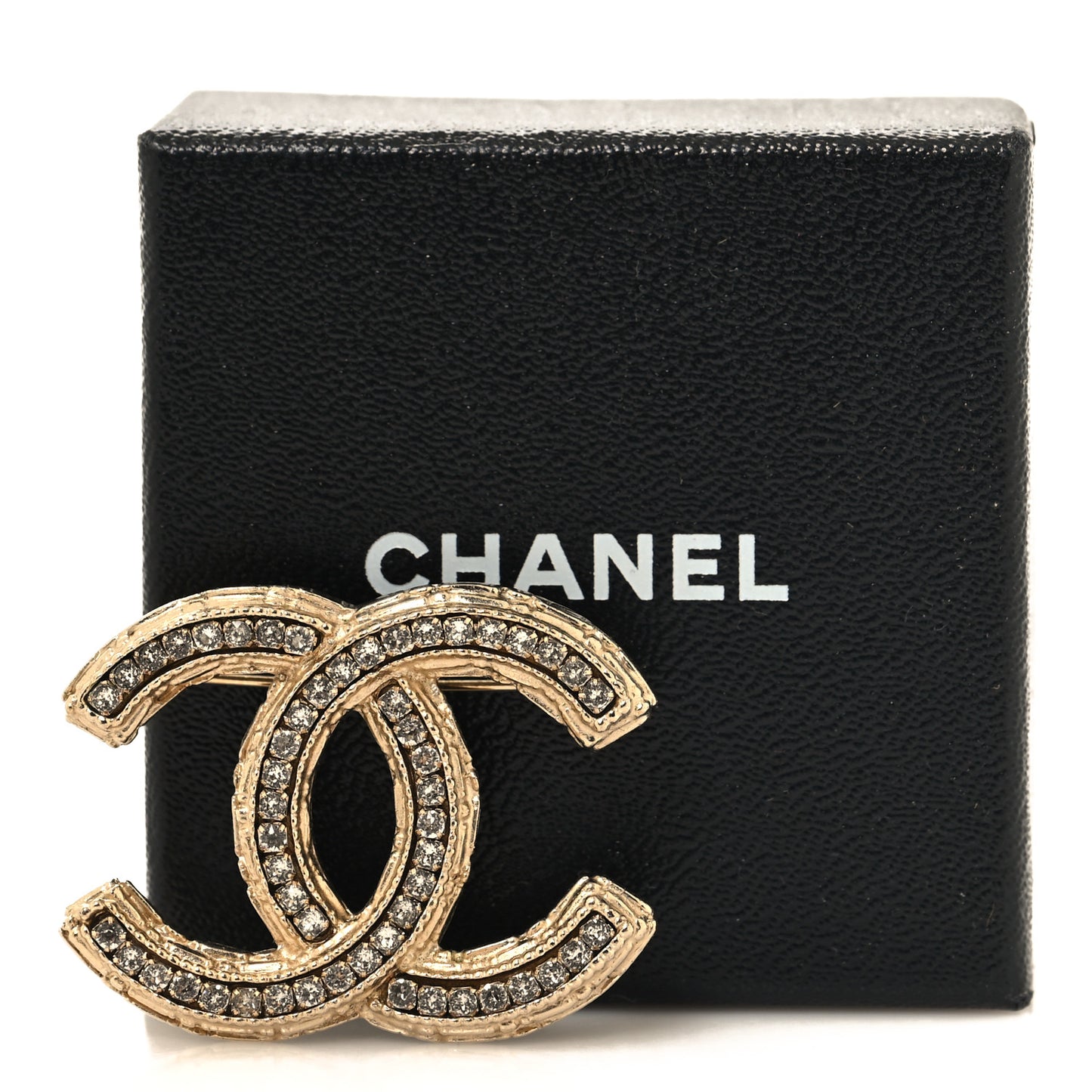 Metal Crystal Baguette CC Brooch Gold