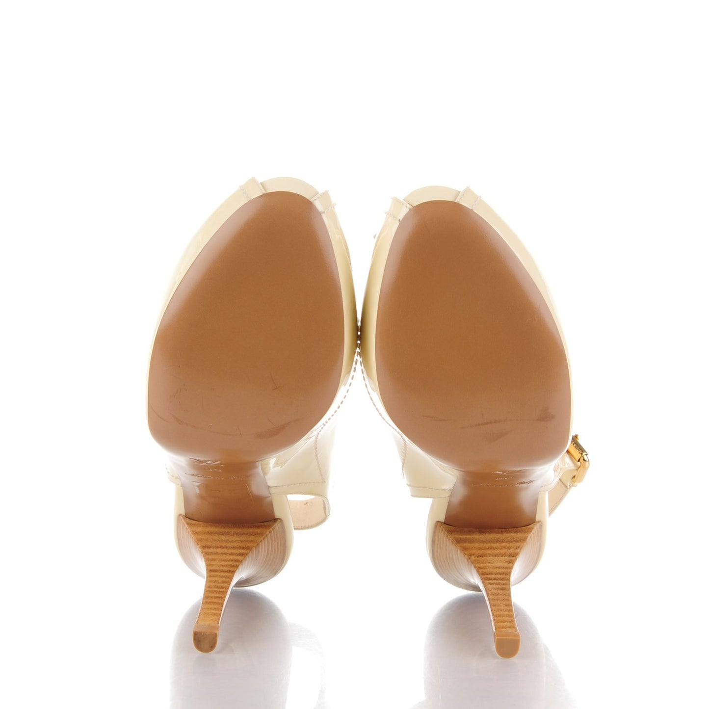 Patent Damier Azur Saint Honore Slingback Heels 36 Ivory