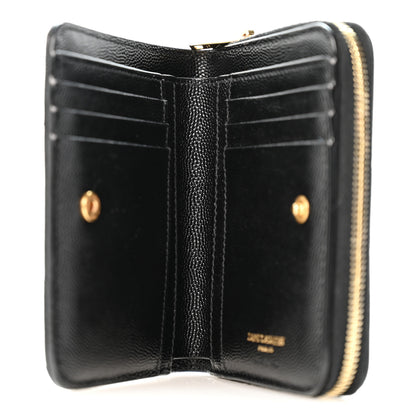 Saint Laurent Grain De Poudre Matelasse Chevron Monogram Compact Zip Around Wallet Black 5 of 10