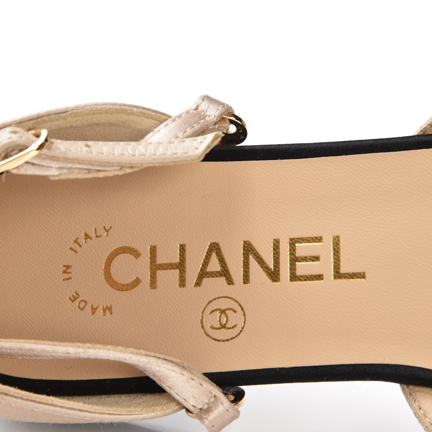 Satin Cap Toe CC Flats 38 Beige Black