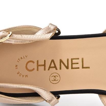 Chanel Satin Cap Toe CC Flats 38 Beige Black 7 of 9