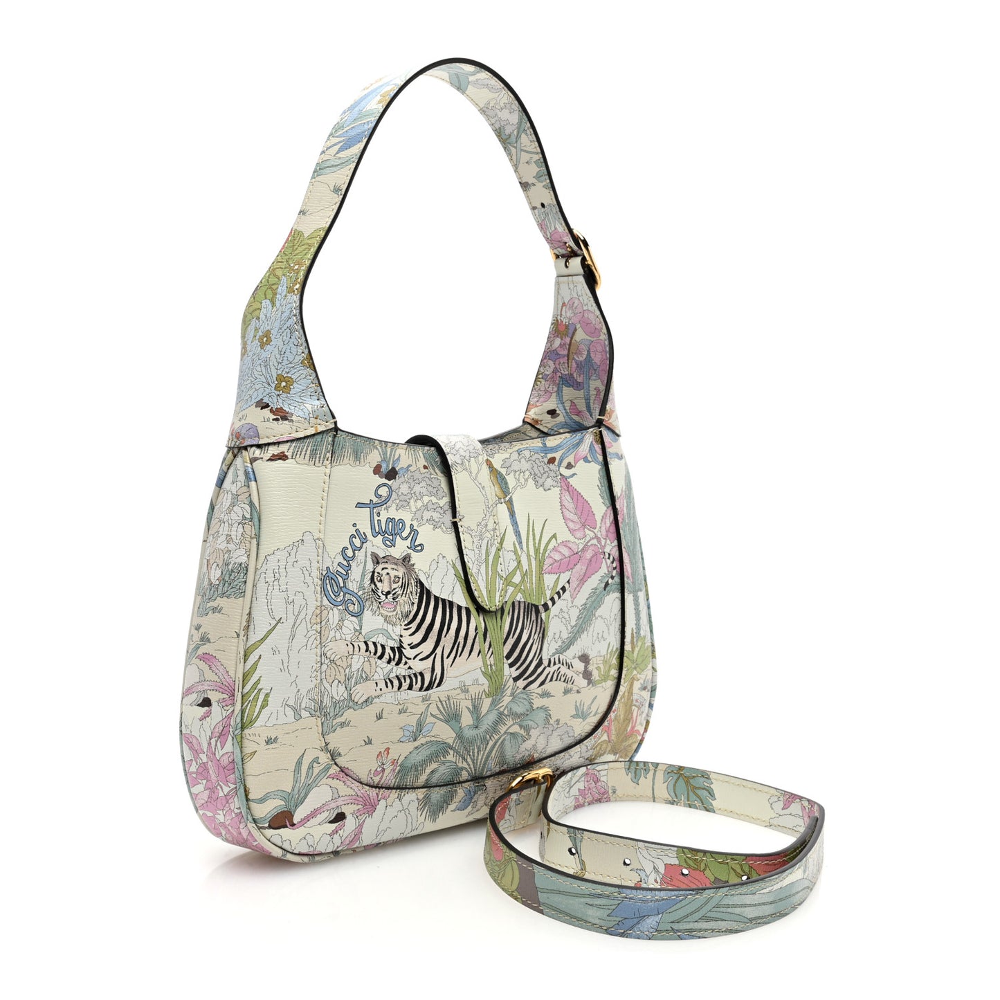 New Shangai Calfskin Tiger Savanah Small Jackie 1961 Hobo Chalky White Multicolor