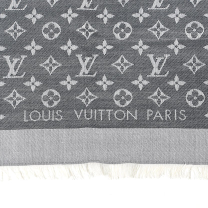 Louis Vuitton Wool Silk Monogram Denim Shawl Black 3 of 4
