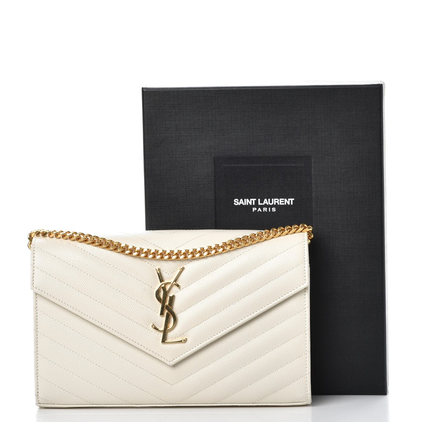 Grain De Poudre Matelasse Chevron Monogram Chain Wallet White