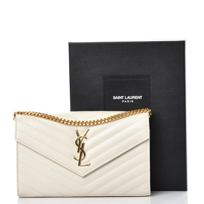 Saint Laurent Grain De Poudre Matelasse Chevron Monogram Chain Wallet White 9 of 9